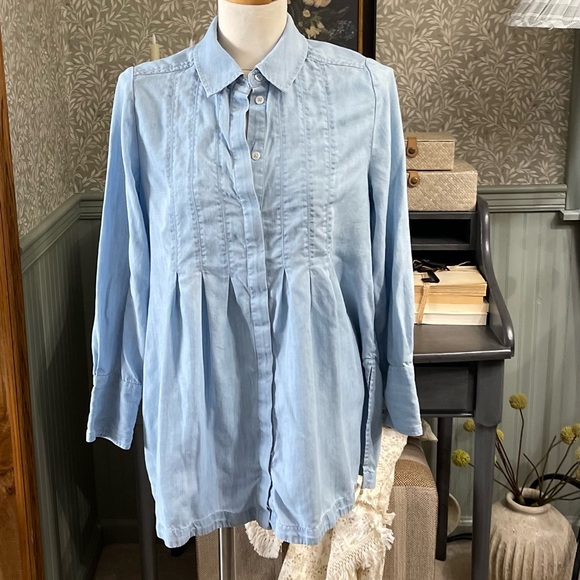 Soft Surroundings Tops - Soft Surroundings Sky Blue Pleated Blouse